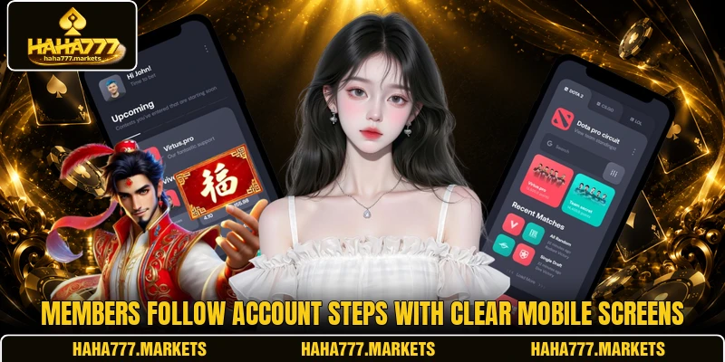 Members follow account steps with clear mobile screens